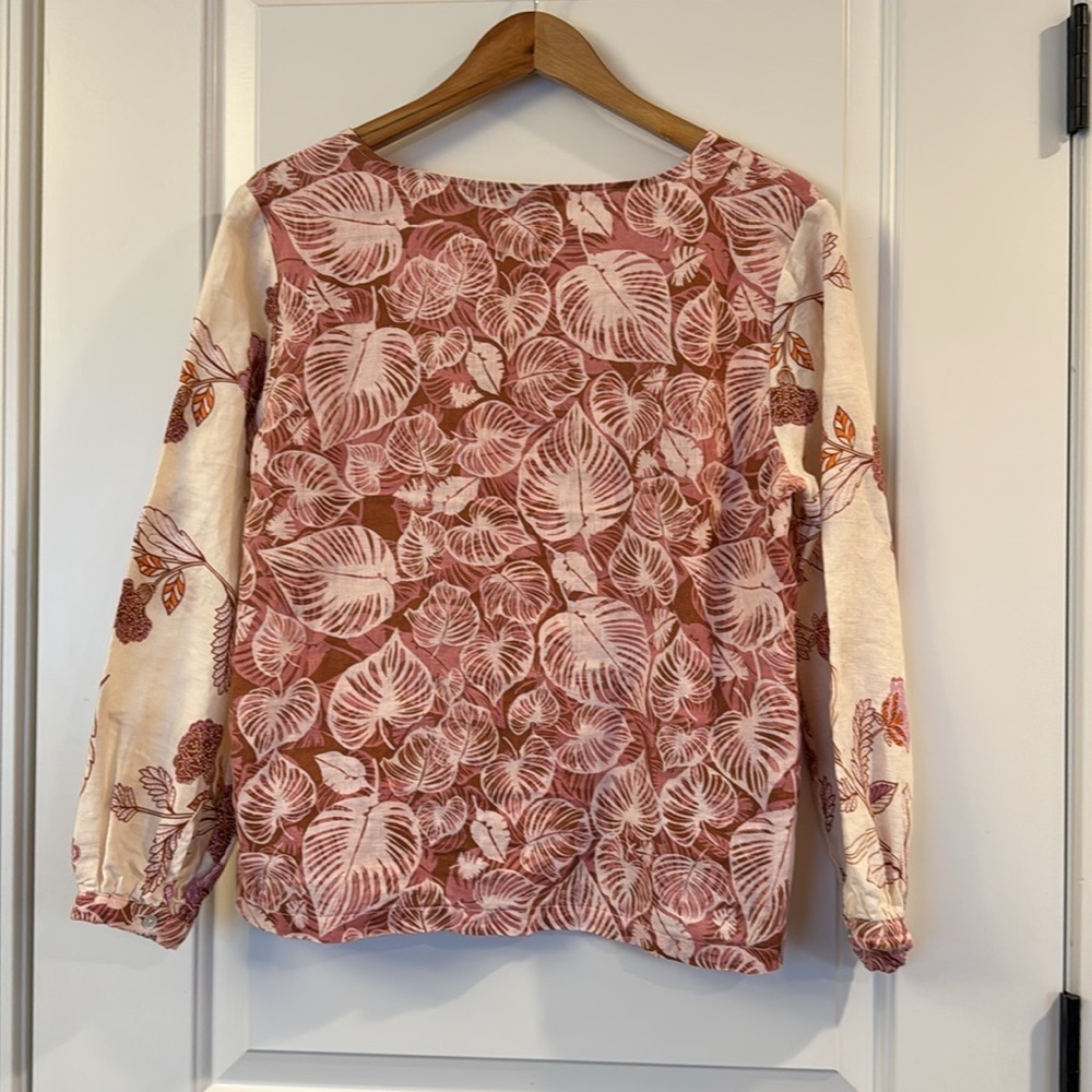 Tahari 100% Linen Long Sleeve Button Up Leaf/Floral Botanical Print Blouse Sz M - Picture 9 of 13